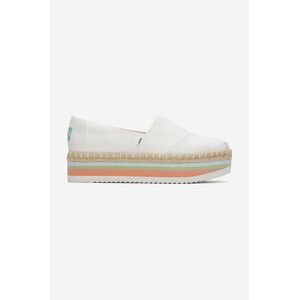 Espadrilky Toms Canvas Rainbow Platform Rope High bílá barva, na platformě