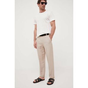 Plátěné kalhoty Armani Exchange béžová barva, jednoduché