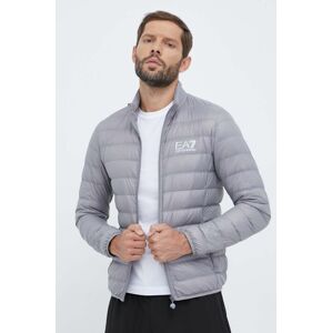 Péřová bunda EA7 Emporio Armani pánská, šedá barva, přechodná