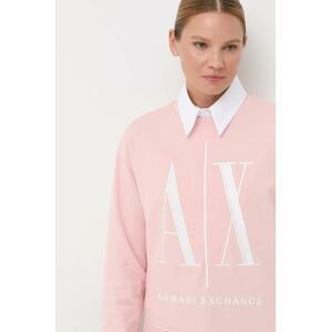 Bavlněná mikina Armani Exchange dámská, růžová barva, s aplikací
