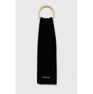Šátek z vlněné směsi Calvin Klein černá barva, hladký