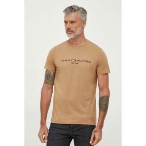 Bavlněné tričko Tommy Hilfiger hnědá barva, s aplikací