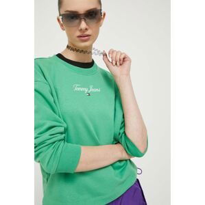 Mikina Tommy Jeans dámská, zelená barva, s potiskem
