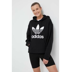 Bavlněná mikina adidas Originals dámská, černá barva, s kapucí, s potiskem