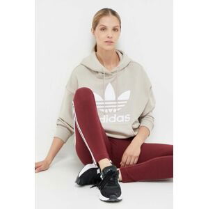 Bavlněná mikina adidas Originals dámská, béžová barva, s kapucí, s potiskem