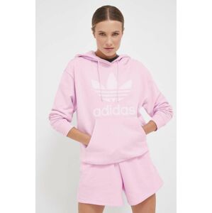 Bavlněná mikina adidas Originals dámská, růžová barva, s kapucí, s potiskem