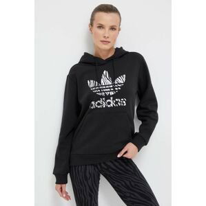 Mikina adidas Originals dámská, černá barva, s kapucí, s potiskem