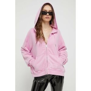 Bavlněná mikina Moschino Jeans dámská, růžová barva, s kapucí, hladká