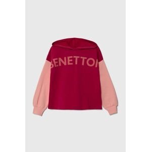 Dětská bavlněná mikina United Colors of Benetton růžová barva, s kapucí, s potiskem