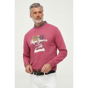 Bavlněná mikina Pepe Jeans Melbourne pánská, růžová barva, s potiskem