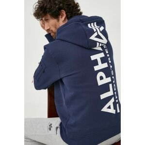 Mikina Alpha Industries pánská, tmavomodrá barva, s kapucí, s aplikací