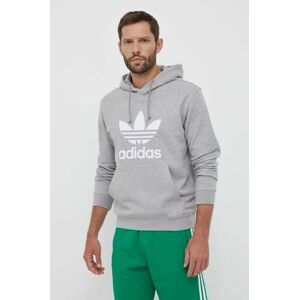 Bavlněná mikina adidas Originals pánská, šedá barva, s kapucí, vzorovaná