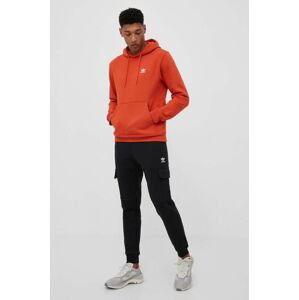 Mikina adidas Originals pánská, oranžová barva, s kapucí, hladká