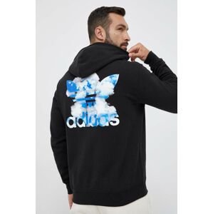 Bavlněná mikina adidas Originals pánská, černá barva, s kapucí, s potiskem