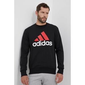 Bavlněná mikina adidas pánská, černá barva, s potiskem