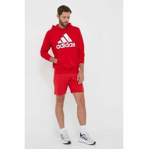 Bavlněná mikina adidas pánská, červená barva, s kapucí, vzorovaná, IC9365