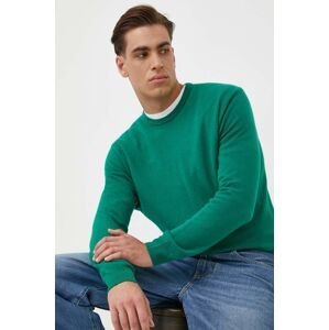 Vlněný svetr United Colors of Benetton pánský, zelená barva, lehký