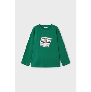 Dětské bavlněné tričko s dlouhým rukávem Mayoral zelená barva, s potiskem