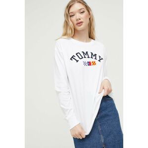 Bavlněné tričko s dlouhým rukávem Tommy Jeans bílá barva