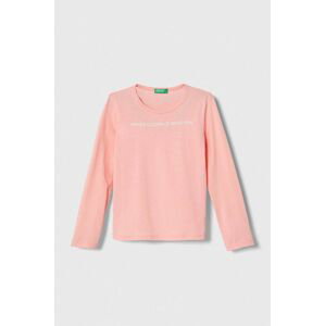 Dětská bavlněná košile s dlouhým rukávem United Colors of Benetton růžová barva