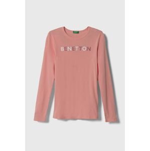 Dětské tričko s dlouhým rukávem United Colors of Benetton růžová barva