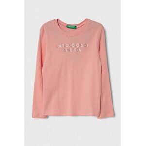 Dětská bavlněná košile s dlouhým rukávem United Colors of Benetton růžová barva