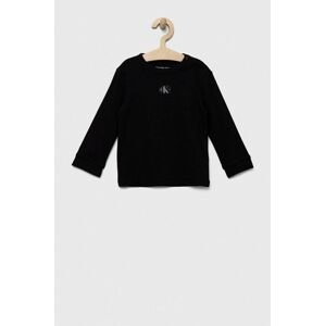 Dětské tričko s dlouhým rukávem Calvin Klein Jeans černá barva, s aplikací