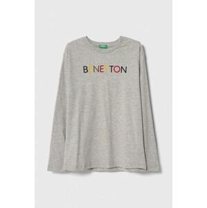 Dětská bavlněná košile s dlouhým rukávem United Colors of Benetton šedá barva, s potiskem