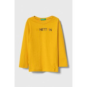 Dětská bavlněná košile s dlouhým rukávem United Colors of Benetton žlutá barva, s potiskem