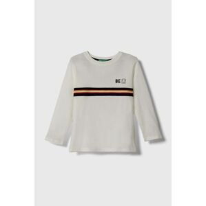 Dětská bavlněná košile s dlouhým rukávem United Colors of Benetton bílá barva, s aplikací