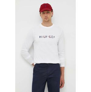 Bavlněné tričko s dlouhým rukávem Tommy Hilfiger bílá barva, s potiskem