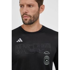 Běžecké triko s dlouhým rukávem adidas Performance Run for the Oceans černá barva, s potiskem