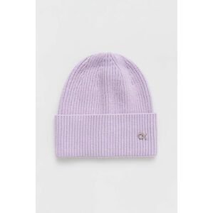 Čepice z vlněné směsi Calvin Klein fialová barva