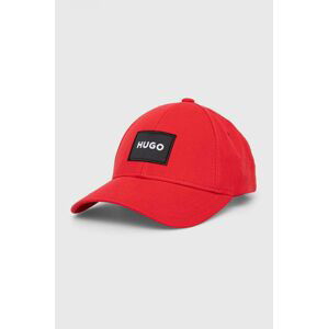 Bavlněná baseballová čepice HUGO červená barva, s aplikací