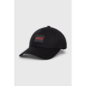 Bavlněná baseballová čepice HUGO černá barva, s aplikací, 50496409