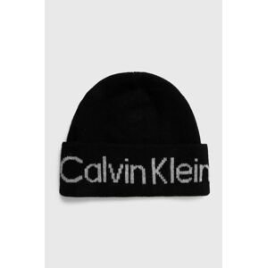 Čepice z vlněné směsi Calvin Klein černá barva