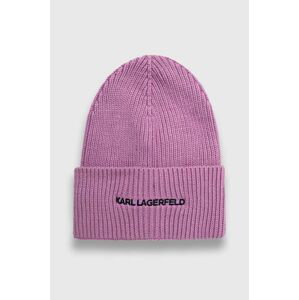 Čepice s příměsí kašmíru Karl Lagerfeld fialová barva, z tenké pleteniny