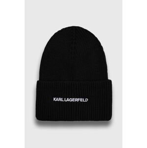 Čepice s příměsí kašmíru Karl Lagerfeld černá barva, z tenké pleteniny