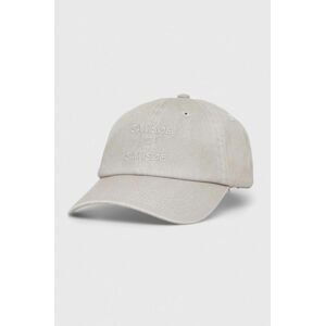 Bavlněná baseballová čepice Samsoe Samsoe šedá barva, s aplikací