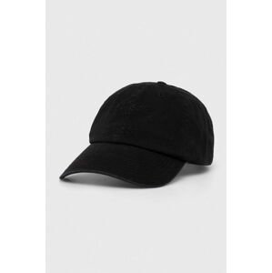 Bavlněná baseballová čepice Samsoe Samsoe černá barva, s aplikací