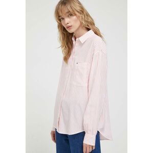 Košile Tommy Jeans dámská, růžová barva, relaxed, s klasickým límcem