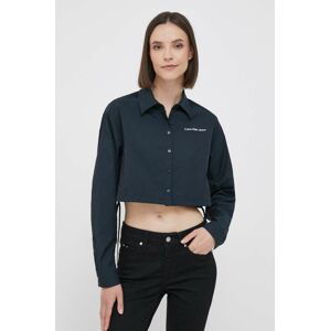 Košile Calvin Klein Jeans dámská, černá barva, relaxed, s klasickým límcem