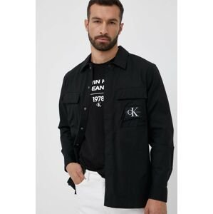 Košile Calvin Klein Jeans pánská, černá barva, relaxed, s klasickým límcem