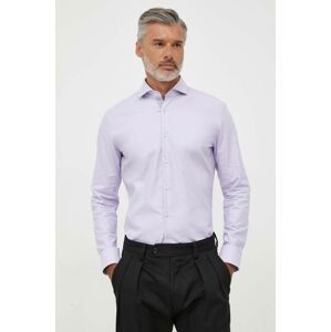 Košile BOSS pánská, fialová barva, slim, s italským límcem