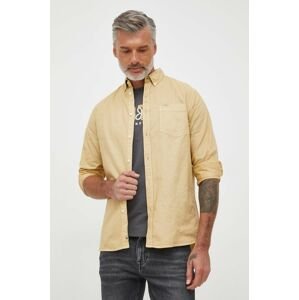 Bavlněné tričko Pepe Jeans Fabio béžová barva, regular, s límečkem button-down