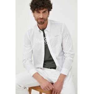 Bavlněné tričko Pepe Jeans Cuxton bílá barva, slim, s límečkem button-down