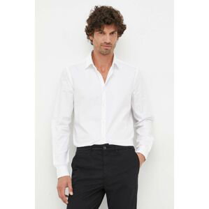 Bavlněné tričko Sisley bílá barva, slim, s klasickým límcem