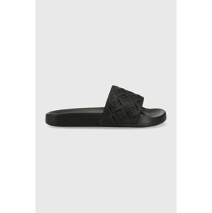 Pantofle Tommy Jeans TJW WOVEN POOL SLIDE dámské, černá barva, EN0EN02223