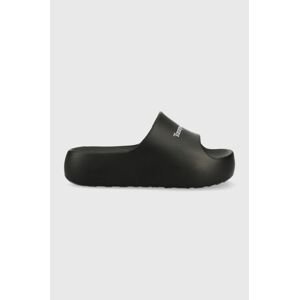 Pantofle Tommy Jeans TJW CHUNKY FLATFORM dámské, černá barva, na platformě, EN0EN02438