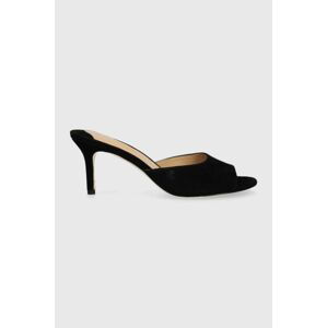 Semišové pantofle Lauren Ralph Lauren Lyanna dámské, černá barva, na podpatku, 802912384004
